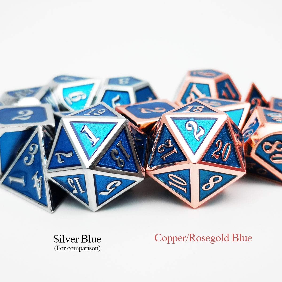 Haxtec Metal DND Dice Set Heavy D&D Dice for Dungeons and Dragons Pathfinder Roleplaying Table Games-Enamel Dice Copper Blue