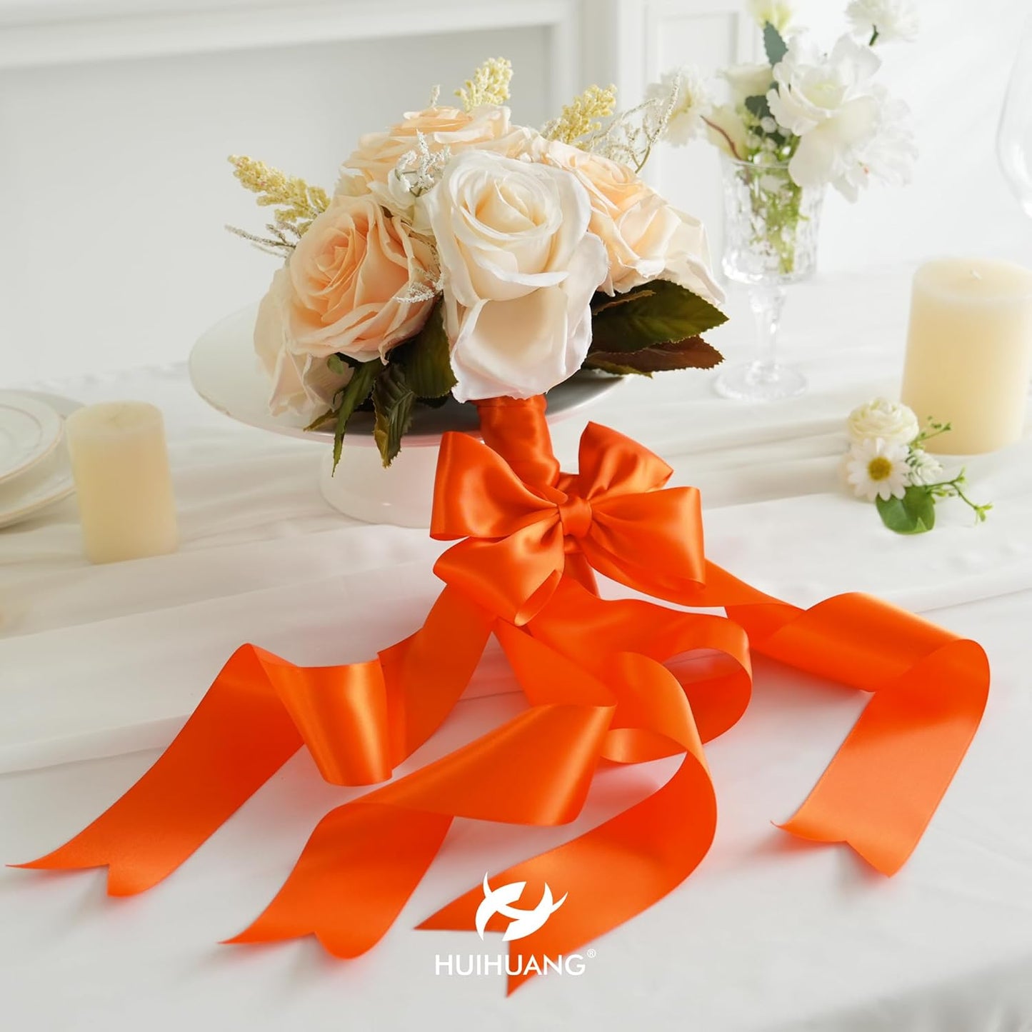 HUIHUANG Orange Satin Ribbon 2 inch Wide Double Faced Satin Ribbon Orange Ribbon for Gift Wrapping, Bows Making, Flower Bouquet, DIY Crafts, Wedding, Holiday Party Decor -25 Yards/Roll