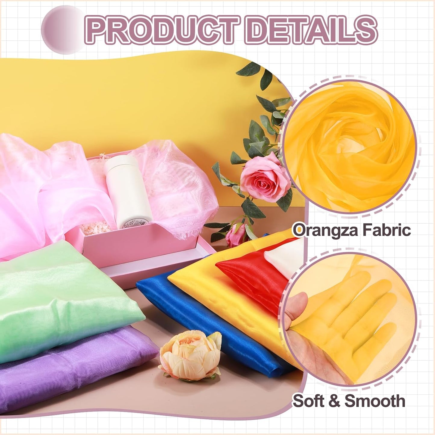 MECCANIXITY Iridescent Sheer Organza Fabric, 2 Yards x 59 Inches Solid Holographic Shiny Fabric Organza Cloth for Wedding, Curtains, Costume, Photo Background, Dark Yellow