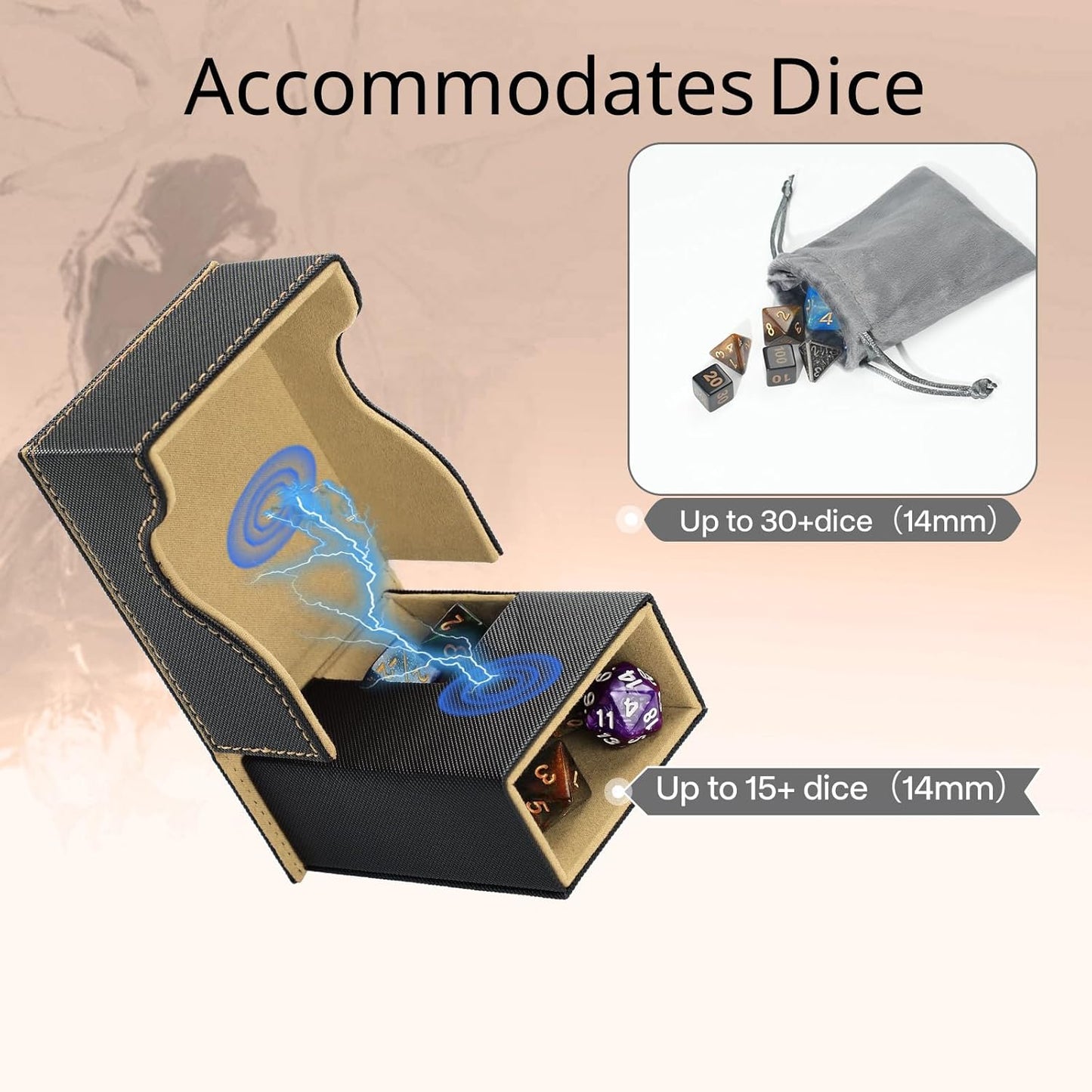 Dice Tower and Tray, Portable Commander Deck Box, Foldable Dice Storage Box for Dungeons and Dragons Rolling Tray Black/Brown