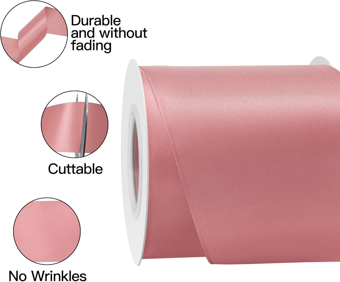 Dusty Pink Satin Ribbon 3 Inch X 15 Yards Solid Color Double Faced Ribbons Perfect for Crafts Wedding Decor Bow Making Arts Sewing and More