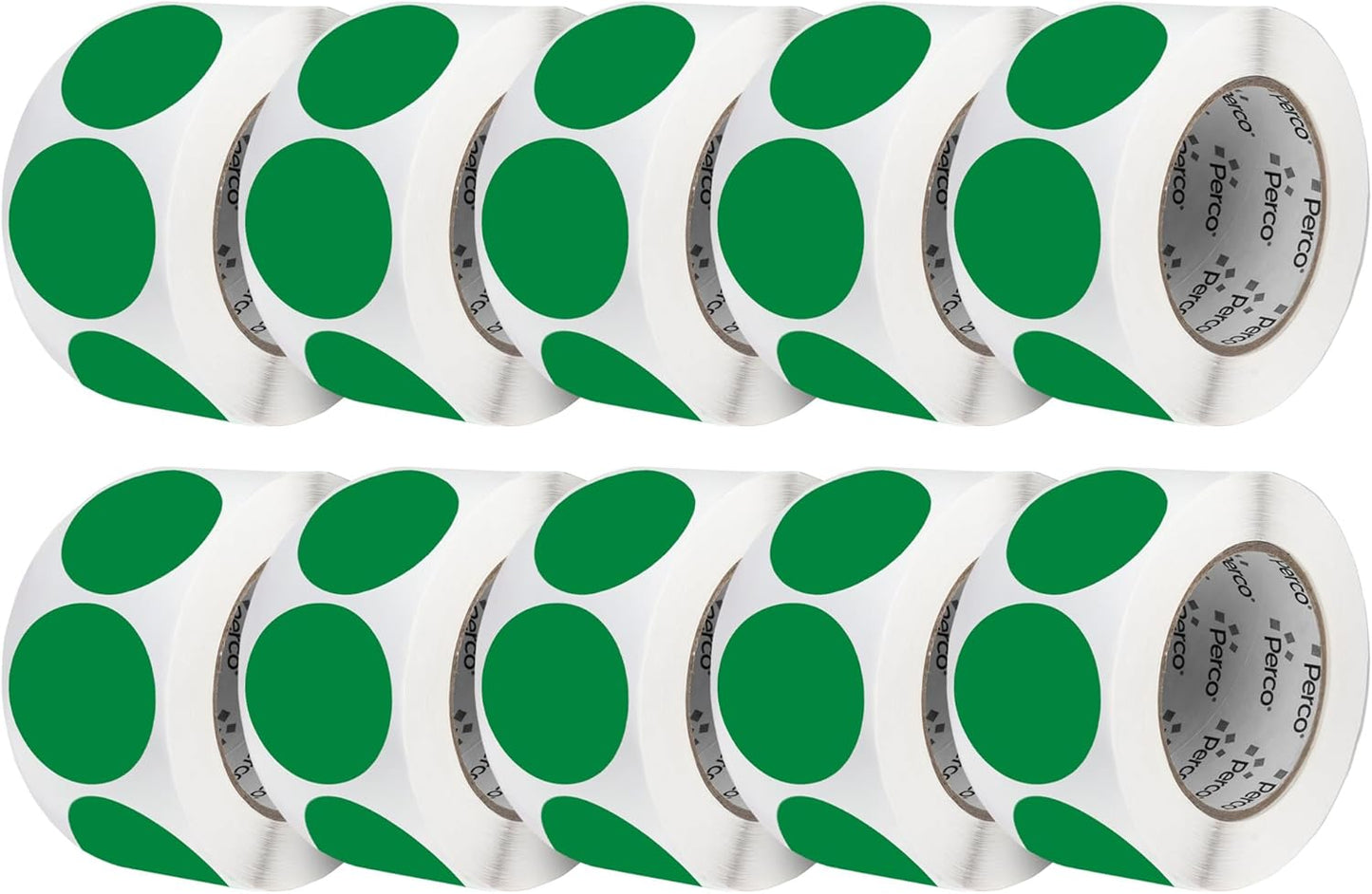 Perco Green 3-Inch Perforated Circle Dot Sticker Labels — 10 Rolls, 5,000 Round Stickers — with Permanent Adhesive for Moving Boxes, Sale Signage, Displays, Status Messaging—Made in USA