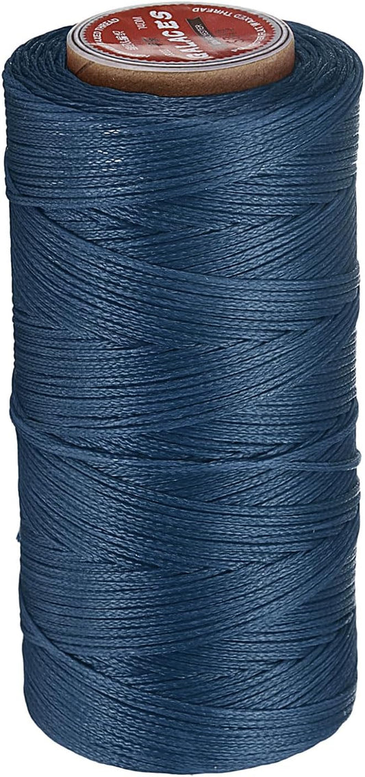uxcell Flat Leather Sewing Waxed Thread, 140m / 153 Yards Polyester Wax String, 300D Wax Stitching Cord for Leather Crafts, Bookbinding, Bracelets Braided, Blue