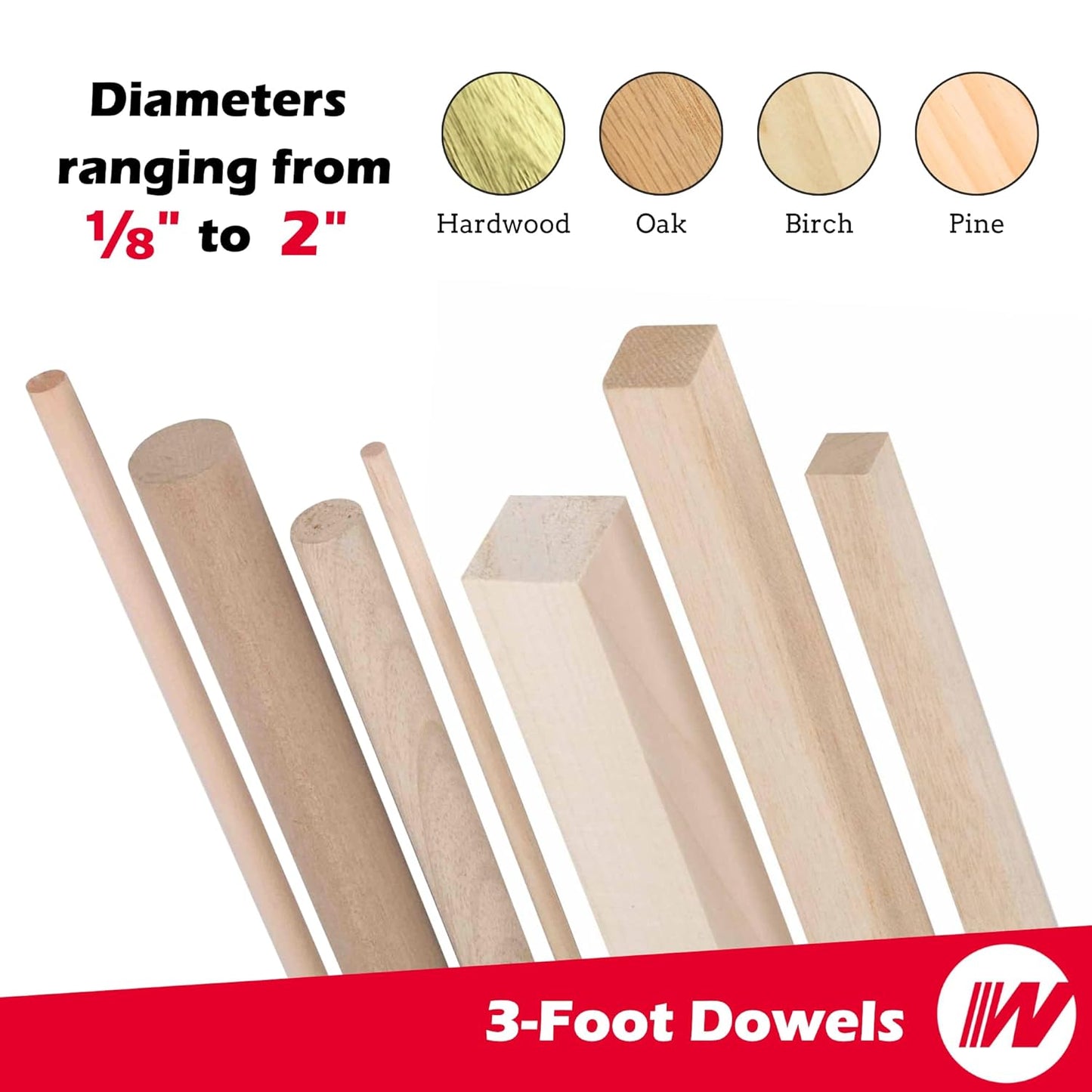 Hardwood Square Dowels (1/4" x 36", Pack of 25) | Variety of Diameters & Wood Species | Unfinished Wooden Dowel Rods for Crafts & DIY Home Projects | Curtain Rod, Macrame Supplies, Moulding, Flagpole