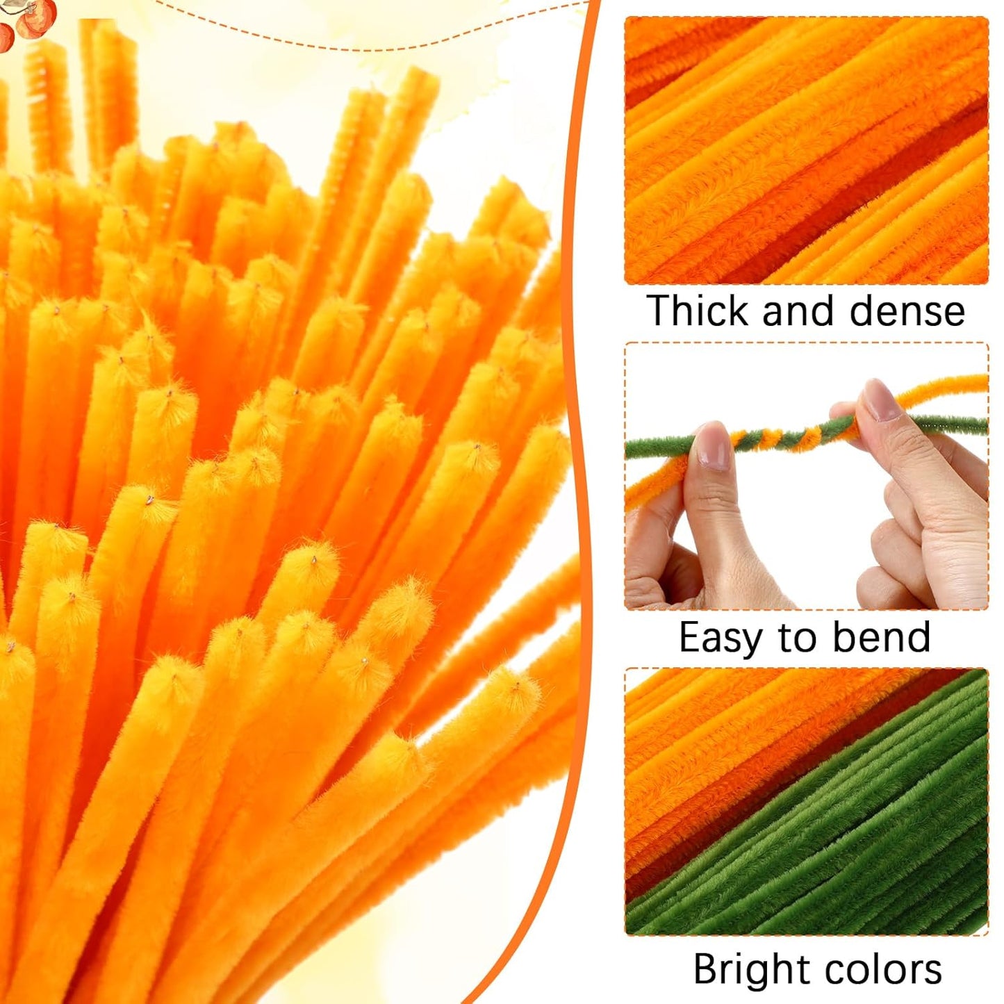 DaisyInner 700 Pcs Halloween Fall Pipe Cleaners Craft Bulk Pastel Chenille Stems Flower DIY Gradient Colored Fluffy for School Classroom Thanksgiving Christmas Party Supplies(Orange,Green)