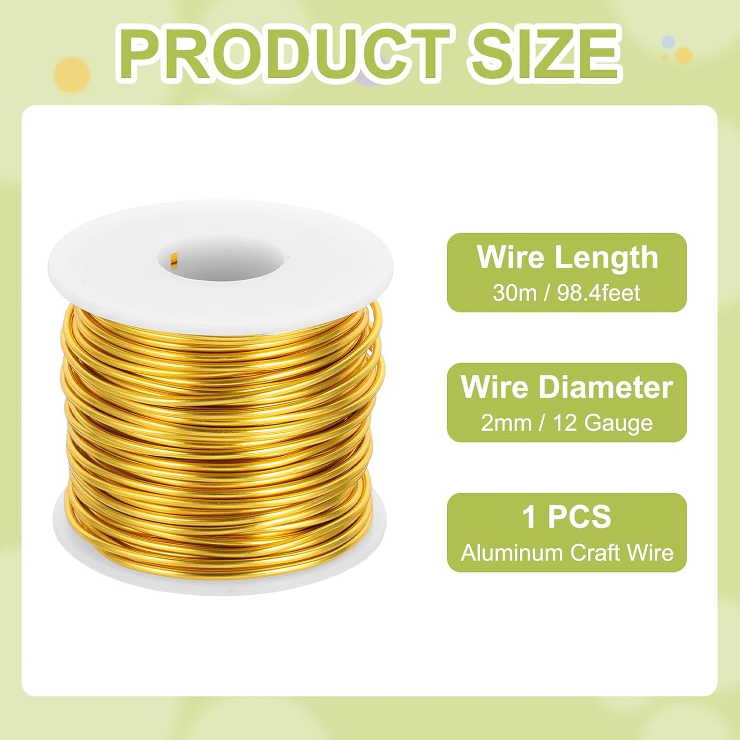 MECCANIXITY 12 Gauge Anodized Aluminum Craft Wire Bendable Bonsai Training Wire 98 Feet 2mm for Sculpting Crafts Wreath Floral Beading Jewelry Making, Gold Tone