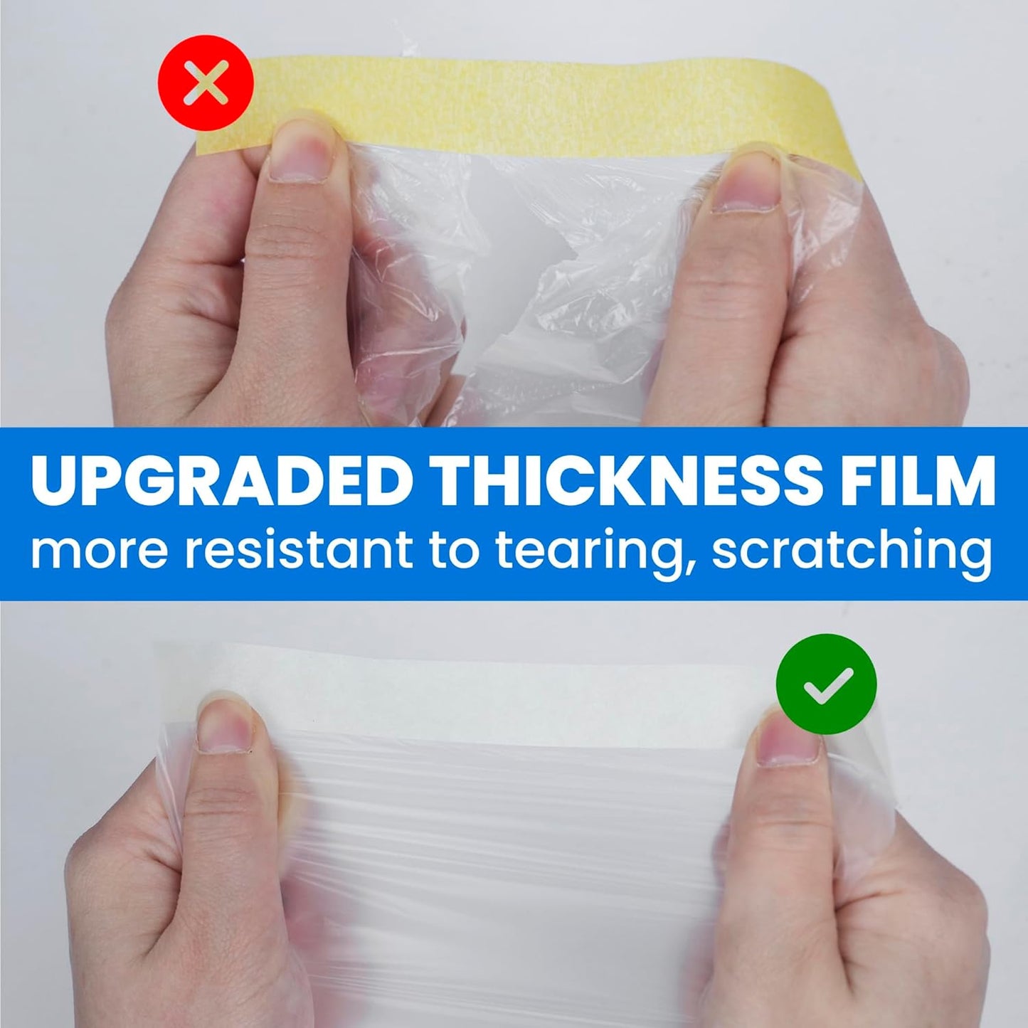 TAPEBEAR Upgrade Pre-Taped Masking Film Extra Thick, High Temp Tape and Drape 3-Size, Plastic Cover for Automotive, Painting, Plastic Sheeting Masking Tape Film for Auto, Floor, Furniture