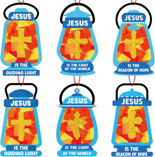 40PCS Sunday School VBS Crafts Bulk: Paper Oil-Lamp Nativity Suncatchers,Jesus Religious Christian Classroom Camping Activity DIY Kits Gifts Church Decorations,Window Stained Glass Effect Art Supplies