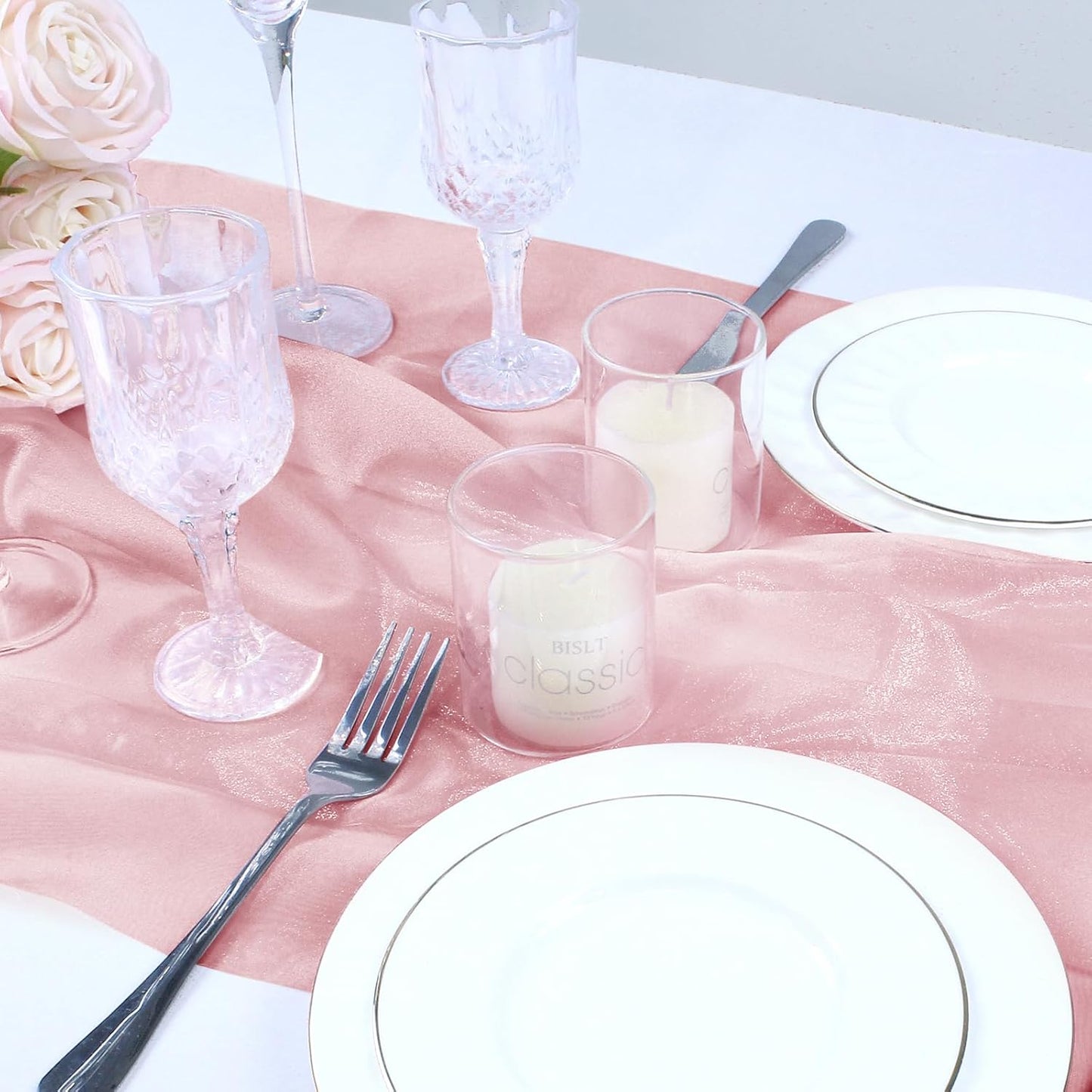 VACVELT Sheer Organza Fabric by The Yard, 60 Inch Wide Rose Gold Organza Fabric Bolt Bridal Sheer Tulle Fabric, Silk Organza Fabric Roll for Wedding Party Decorations Backdrop Curtain (10 Yards)