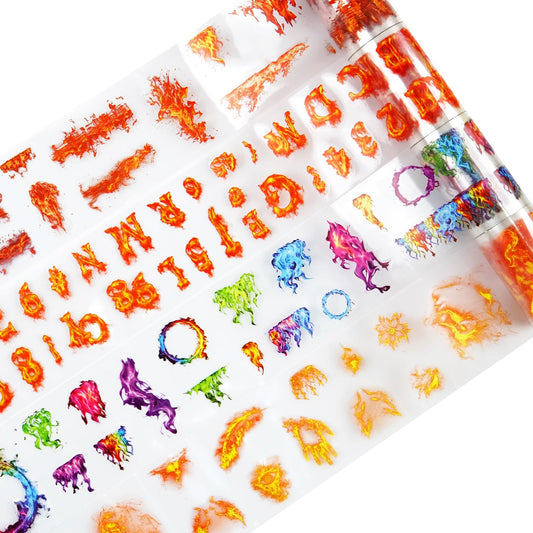 4 Rolls Fire-Themed PET Tape Set, Waterproof Pre-Cut Stickers for Journaling, Scrapbooking, DIY Crafts, Phone Case Decoration, with Decorative Clip