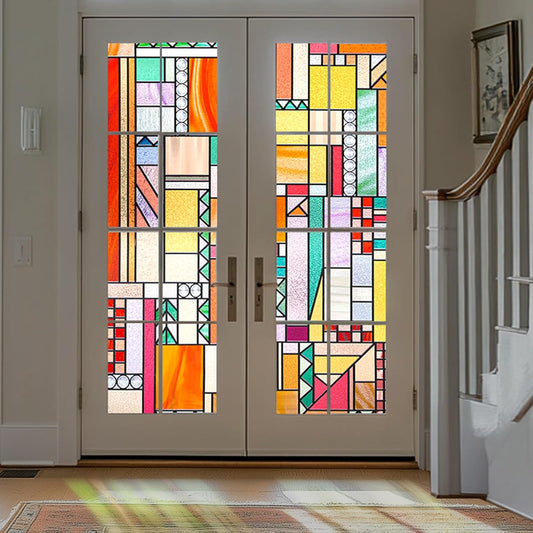 3D Stained Glass Window Privacy Film, Heat Control UV Blocking Static Cling Decorative Window Film for Bathroom,Front Door,Home Non Adhesive,16.9 x 39.3 inches Autumn Reverie