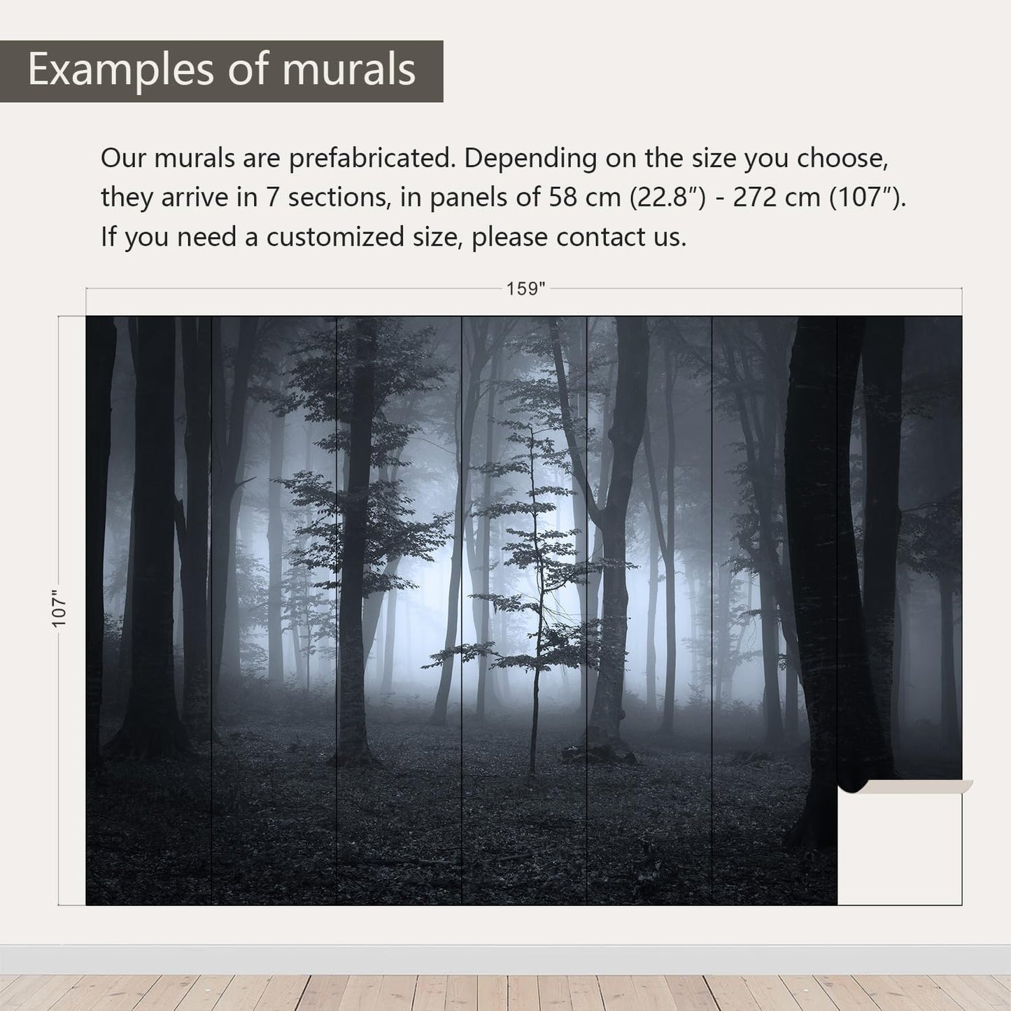 AFZEVEB-Foggy Dark Forest Wallpaper Landscape Tree Wall murals for Bedroom 159"x107"(Not Peel and Stick)