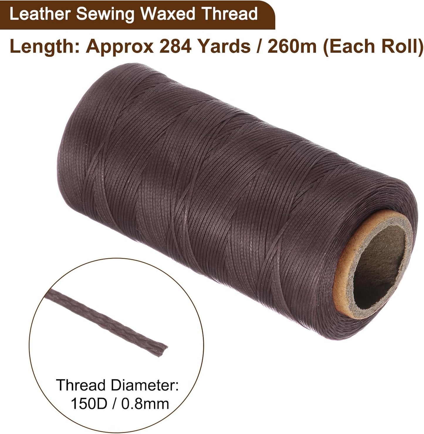 uxcell 150D 0.8mm Flat Waxed Thread 284 Yards Polyester Leather Sewing Waxed String Hand Stitching Waxed Cord for Leather Stitching Sewing Bookbinding DIY Craft Rosewood Color