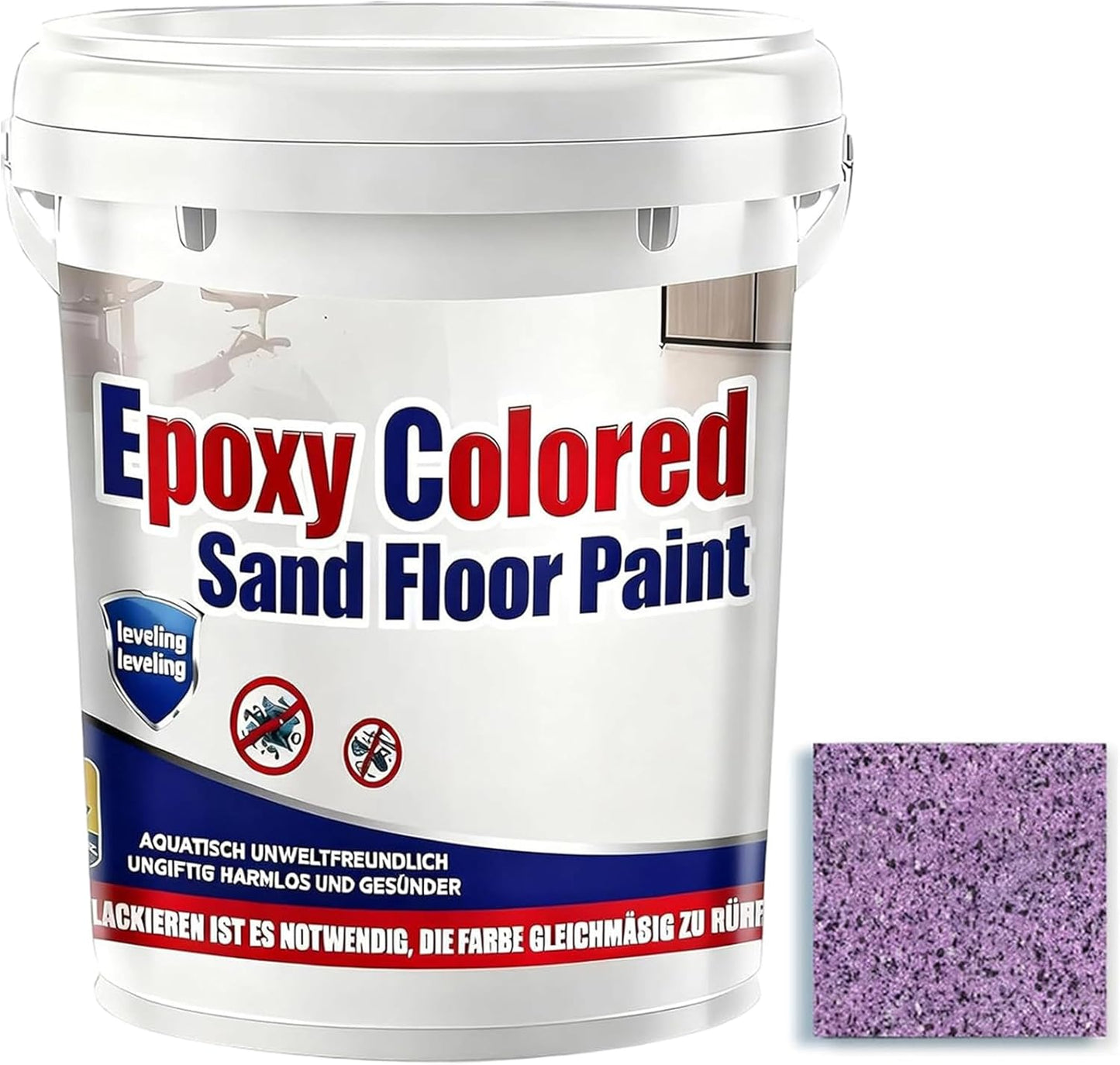 Epoxy Colored Sand Floor Paint, Epoxy Floor Paint for Concrete, High Gloss Marble Effect Coating, Waterproof Non-Slip Concrete Paints, Suitable for Indoor/Outdoor Use (Purple,320 oz/10 kg)