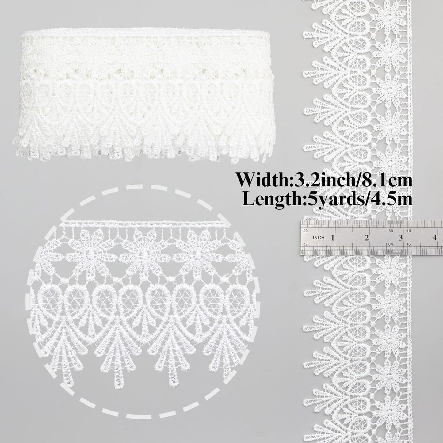 GXTIZAS White Lace Trim 5 Yards Wide Venise Lace Ribbon Embroidered Edge Trim for Sewing Crafts Pillow Case