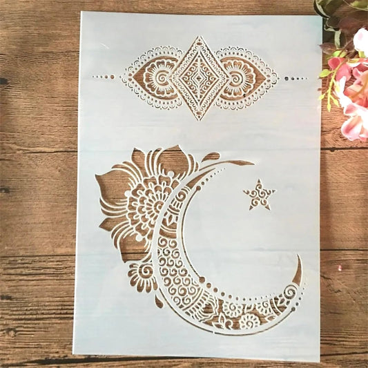 TIAMECH A4 Reusable Palace Moon Flower Stencil for Painting - Totem Layering Template, DIY Wall Art, Wood Furniture, Scrapbook & Crafts (8.3x11.7inch)