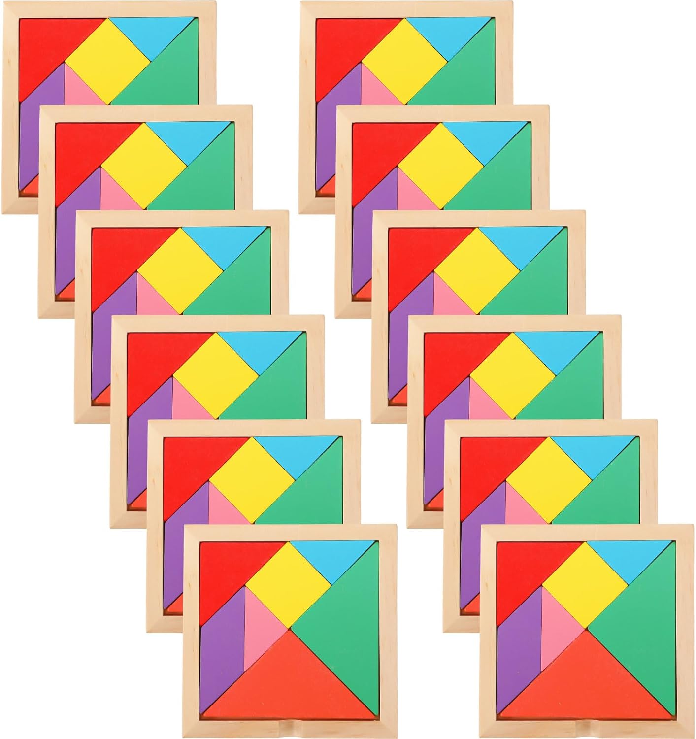 Meooeck 12 Pack Tangrams Wooden Puzzles Tangrams Classroom Set for Kids Shape Puzzles Brain Logic Blocks for Games Educational Gifts for Adults Kids Ages 4-8 8-12(Notch Style)