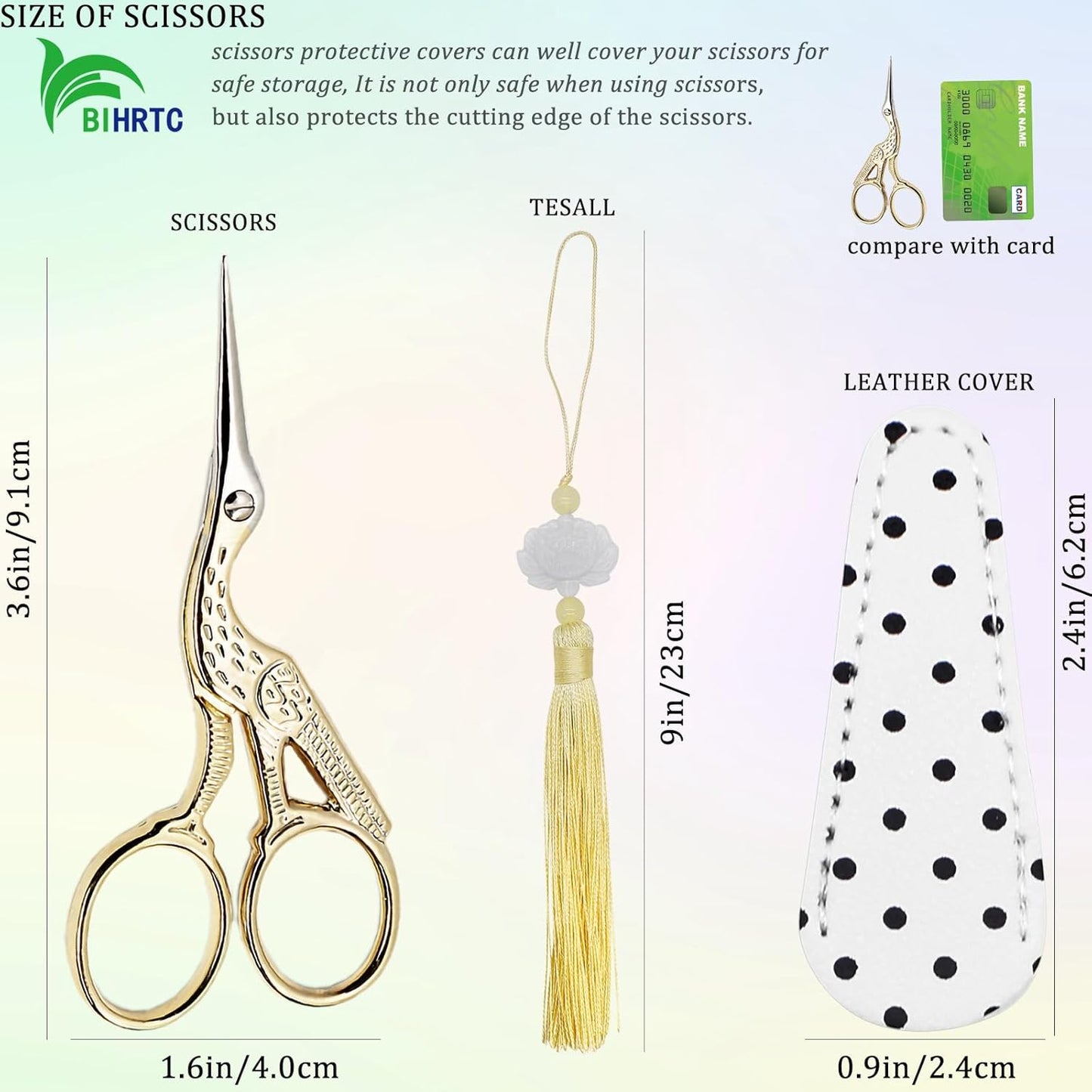 BIHRTC 3.6Inch Small Embroidery Scissors Precision Scissor with Leather Cover Tassel Stainless Steel Tip for Crafting Thread Cutting Sewing DIY Needlework Artwork Housework