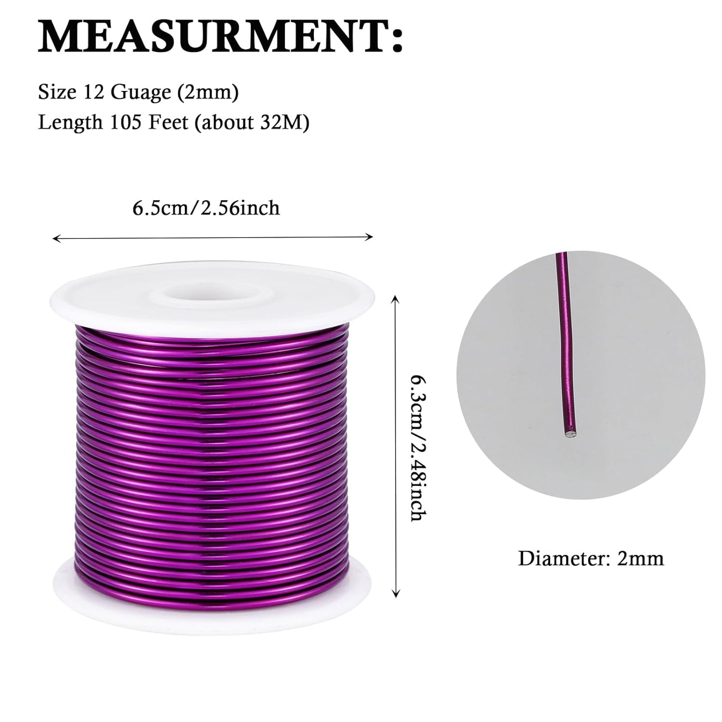 12 Gauge Purple Aluminum Craft Wire (105FT) - Anodized for Jewelry Making, Beading Floral, Plant Gardening, Sculpting & Modeling Craft Wire (Purple #11, 2mm)