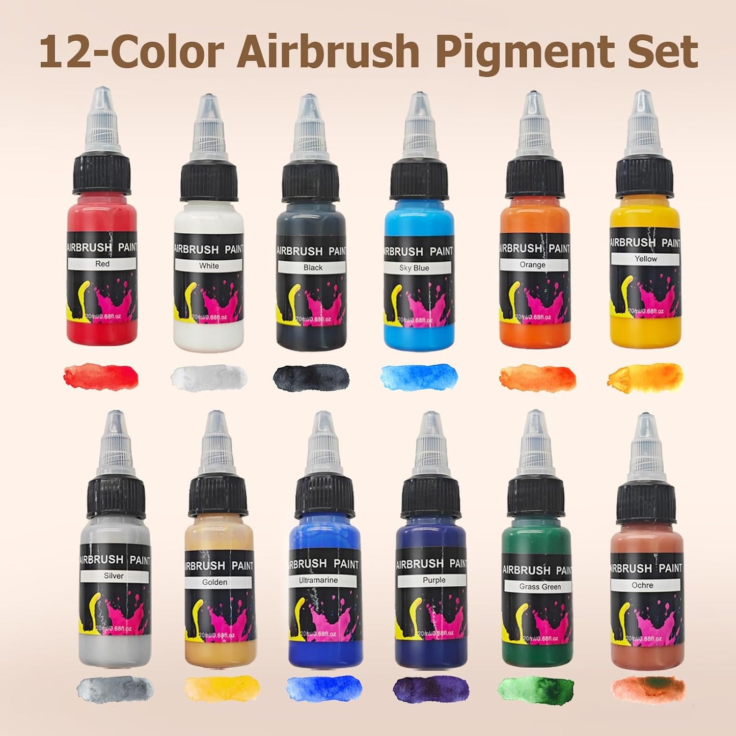 Colima Dual-Action Airbrush Kit with Compressor—55PSI High Pressure 7 Adjustable Settings 12 Paint Set & Cleaning Kit for Models, Miniatures, Hobby Art (2025 Upgrade)