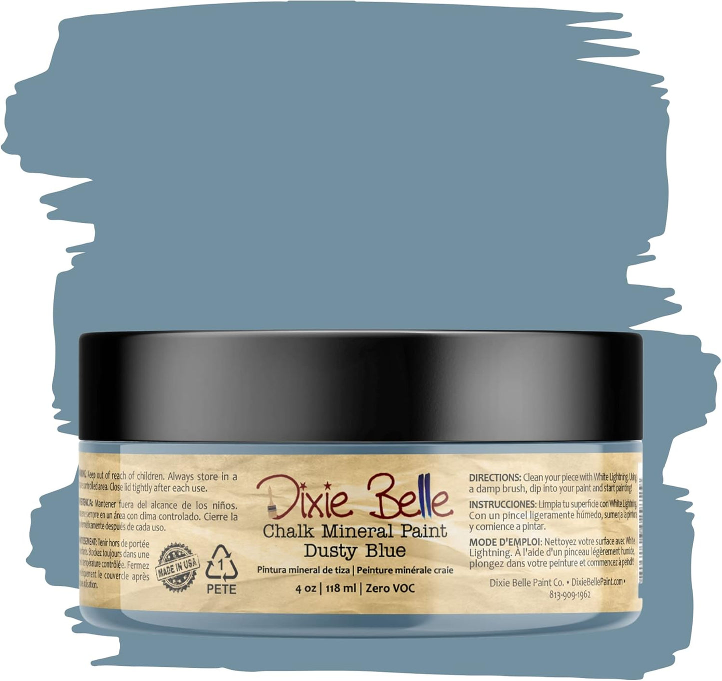 Dixie Belle Paint Company Chalk Finish Furniture Paint - Dusty Blue (4oz) - Matte Faded Denim Chic Chalk Mineral DIY Furniture Paint