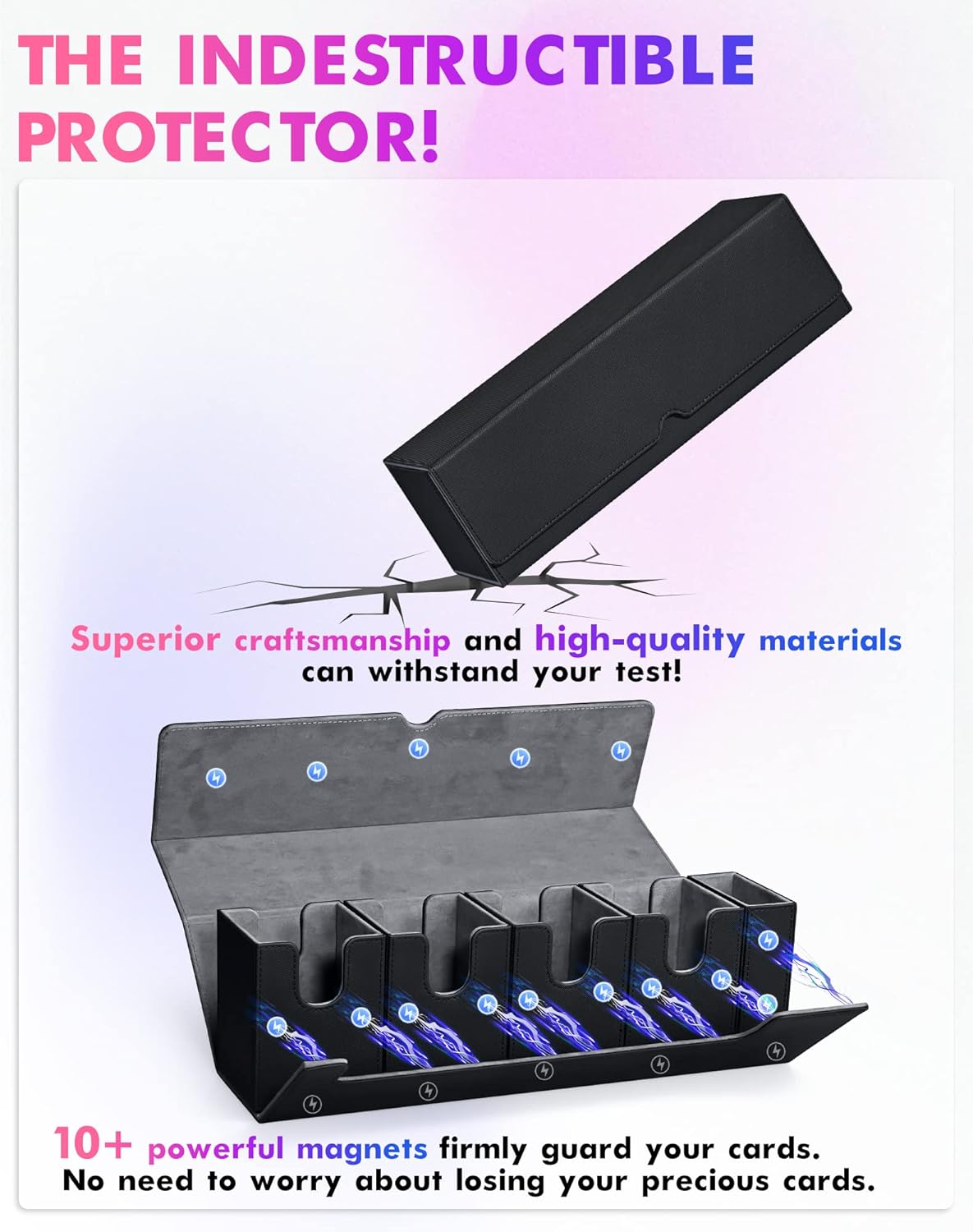 Card Deck Box with Dice Tray for MTG, 5 in 1 Card Deck Case Holds 800+ Unsleeved Cards, Strong Magnet Organizer Compatible with Yugioh TCG Sports Cards (Black)