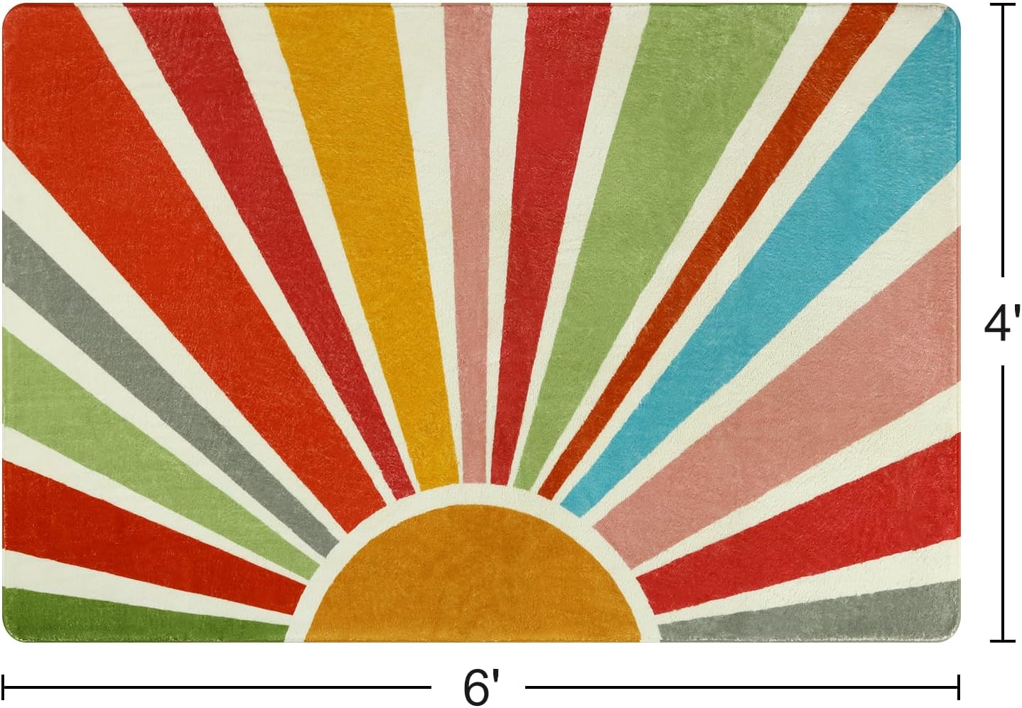 STARUIA Boho Washable Rug 4'x6' Kids Area Rug for Playroom, Non-Slip Kids Rug for Bedroom, Rainbow Modern Sun Carpet Soft Throw Sunshine Rugs for Office Nursery Entryway Dorm