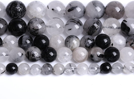 AAA Natural Black Quartz Rutilated Beads Round Loose Beads for Jewelry Making DIY Bracelet 60pcs 6mm Crystal Energy Healing Power Stone (Black Rutilated Quartz Crystal, 6mm)