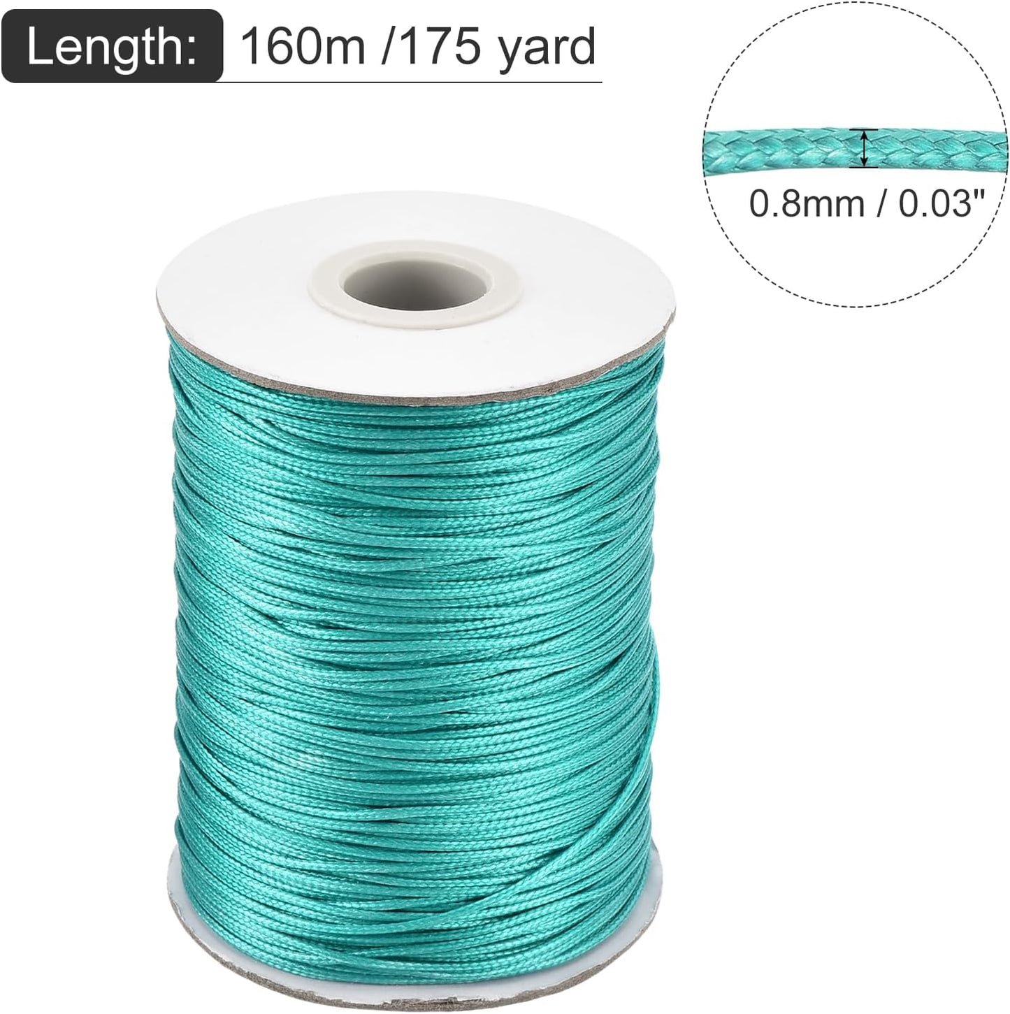 MECCANIXITY Waxed Cord 0.8mm Waxed Polyester Cord 175 Yard Wax String for Bracelet Making,Necklaces, Beading,Jewelry Making and DIY Crafts(Blue-Green)
