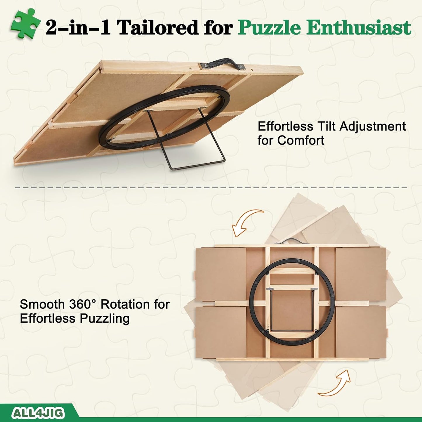 ALL4JIG 2000 Pieces 2-in-1 Tilting & Rotating Puzzle Board, 40.16" x 28.5"Adjustable Angle Puzzle Board with 4 Drawers & Clear Protective Cover, Birthday Gift for mom