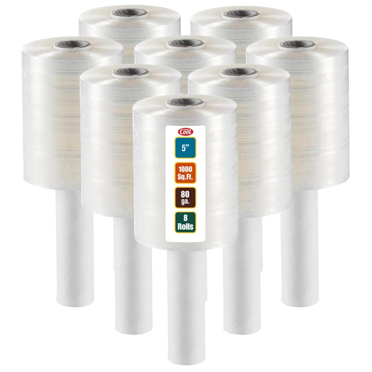 8 Pack Industrial Strength Mini Hand Stretch Wrap 5" 1000 Ft. Roll 80 Gauge Thick, Shrink Wrap Roll for Moving Supplies, Furniture, Pallets, Plastic Wrap for Packing, Heavy Duty Stretch Film