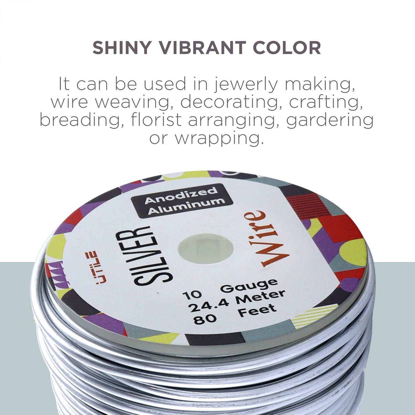UTILE Armature Aluminum Wire 80 ft 10 Gauge 3.2 mm Anodized Craft Bendable Wire – Sculpting Metal Silver for Bonsai Trees, Clay, Crafts, Plants, Gardening, Beading and Jewelry Making (Silver)