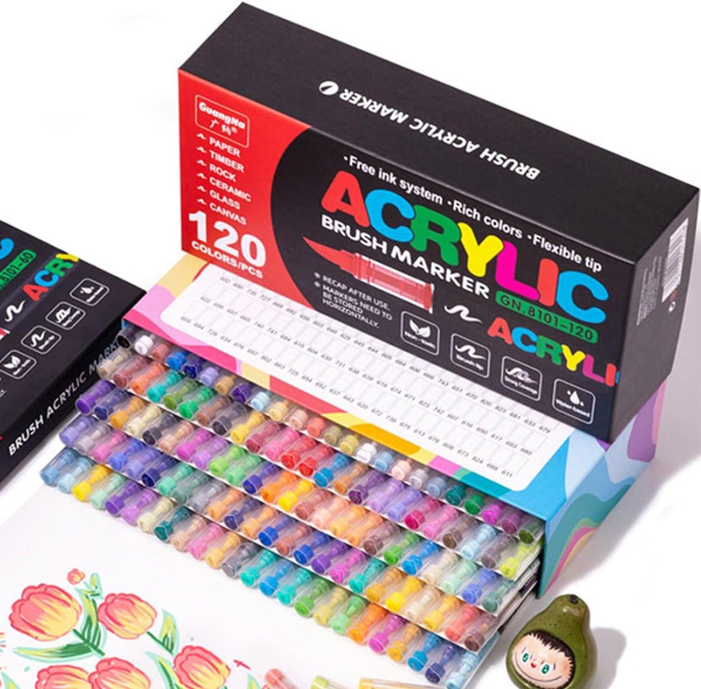 Acrylic Paint Markers Pens, 120 Vivid Colors Acrylic Markers Set,Direct Liquid Type, Stackable Color, Odorless Soft Head，Markers for School，Tooli Art ，Fabric & Creative Crafts (120)