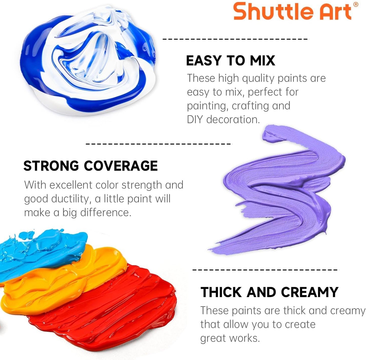 Shuttle Art Acrylic Paint, 42 Colors Acrylic Paint Set with 12 Brushes, 2oz/60ml Bottles, Rich Pigmented, Water Proof, Premium Paints for Artists, Beginners and Kids on Canvas Rocks Wood Ceramic