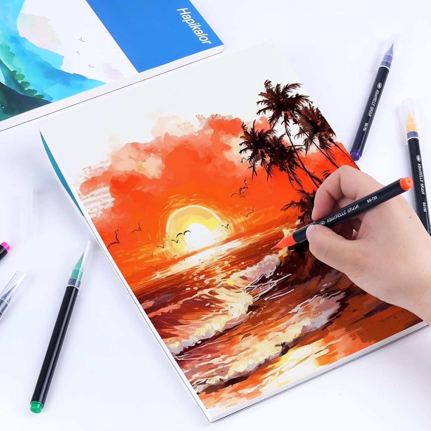 Hapikalor Watercolor Paper Pad, 9"x12" 140lb/300gsm Artist Drawing Sketch Book, Paper Pad, Art Journal, Arts and Crafts Supplies for Adults Kids, Paint Set, Colors, Canvas Painting, Watercolors, Blue