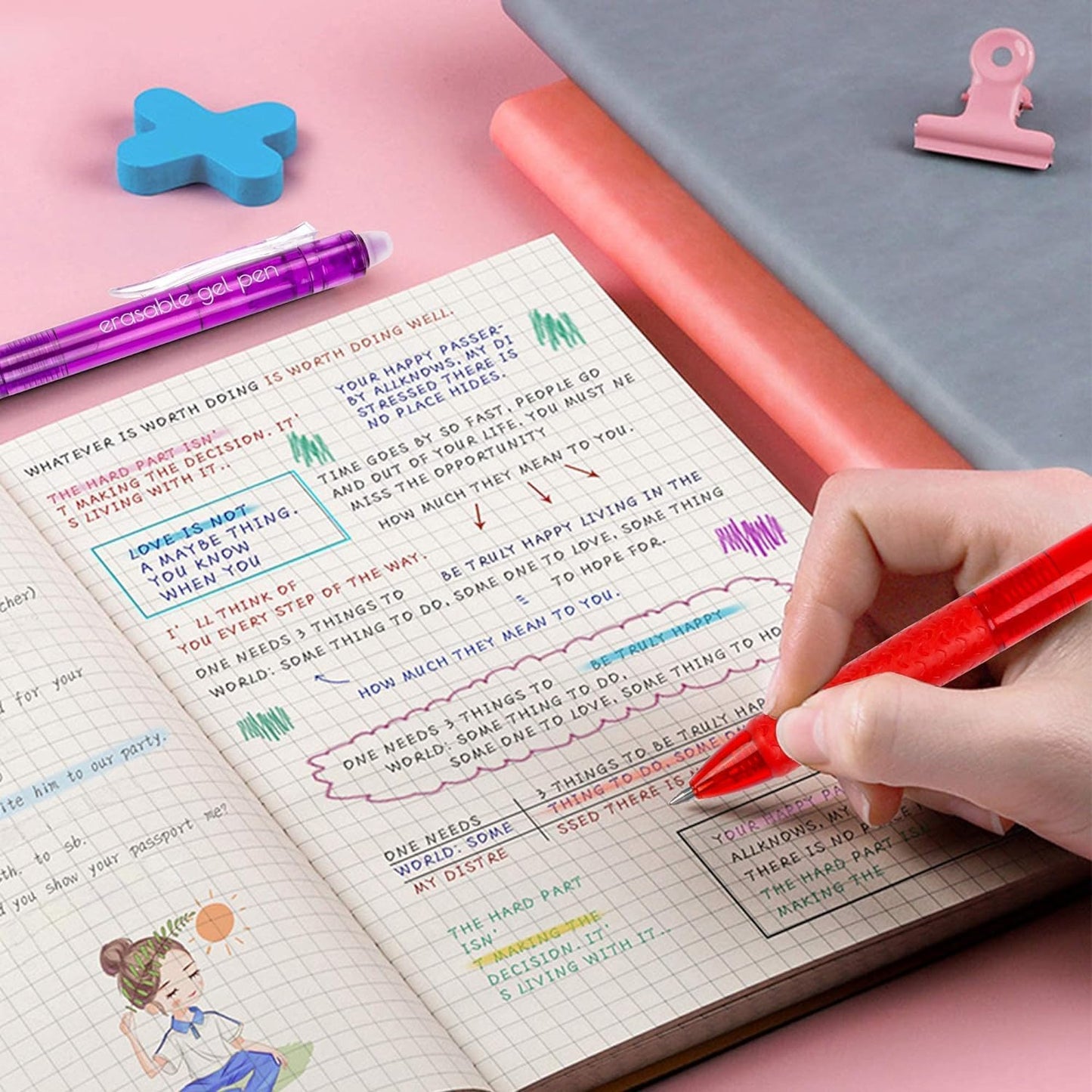 Erasable Gel Pens, 18 Colors Retractable Fine Point Erasable Pens Clicker, Assorted Color Inks, Make Mistakes Disappear for Drawing Writing Planner and Crossword Puzzles