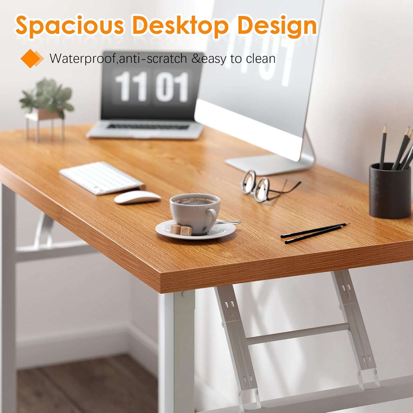 Need 47 inches Computer Desk Office Desk Folding Table with BIFMA Certification Computer Table Workstation,Teak White AC5BW-120