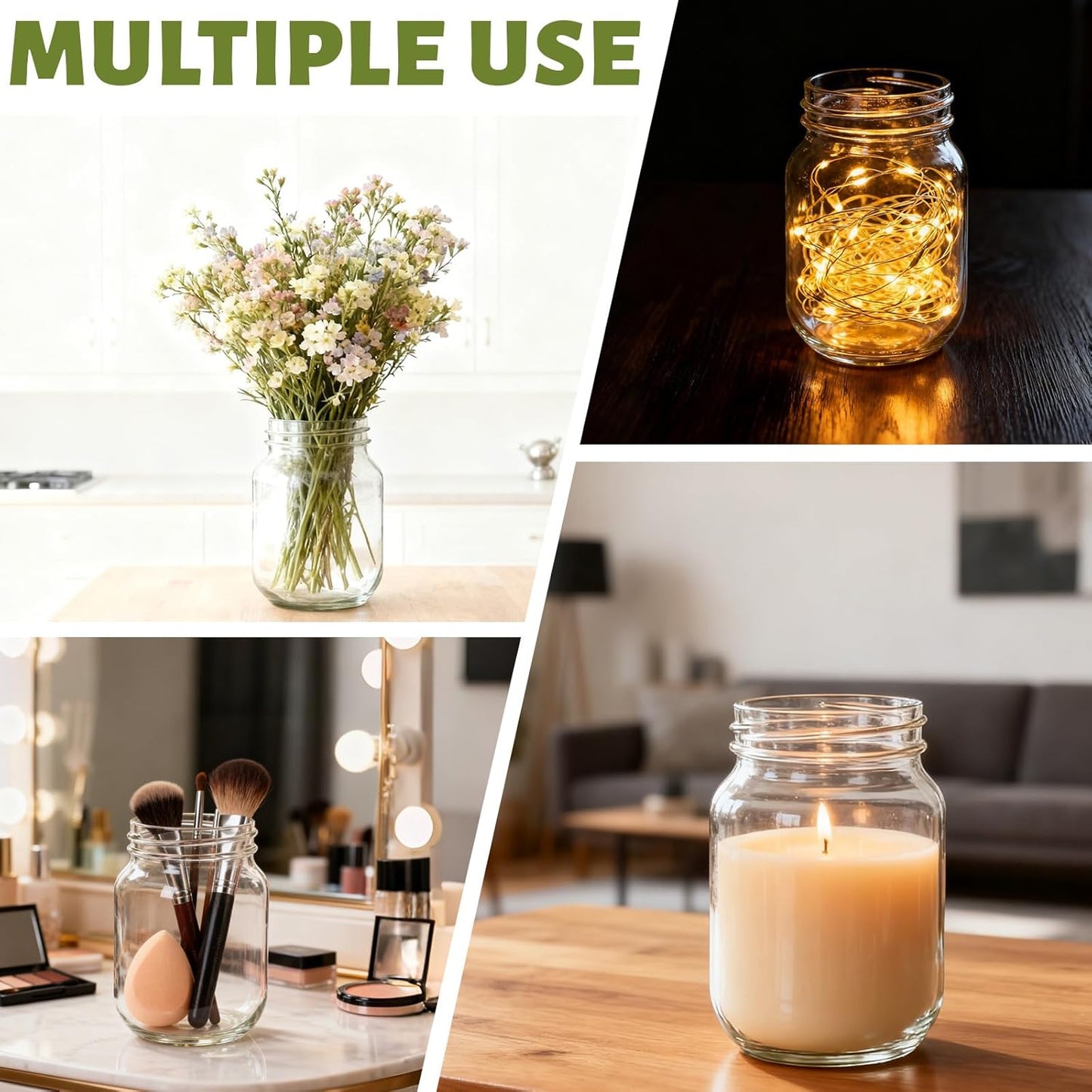 Haneye 16 oz Glass Mason Jars, 12 Pack Clear Glass Jars with Regular Lids, Canning Jars for Honey, Yogurt, Wedding Favors, Food Storage, Vegetables, Includes 40 Black Labels