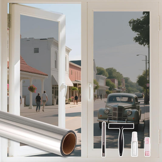 LEMON CLOUD One Way Window Privacy Film See Out Not in Reflective Mirror UV Window Cling Sun Blocking Heat Control Glare Control with Tools,17.5 Inch x 78.7 Inch