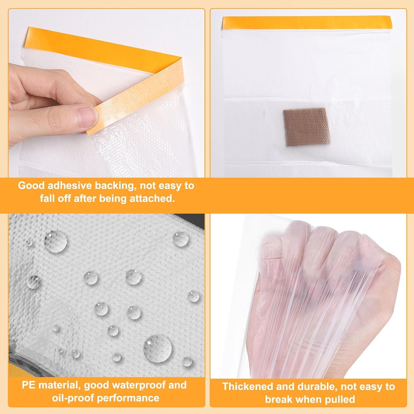 HARFINGTON Pre-Taped Masking Film 177.2" x32.8ft Double Adhesive Tape and Drape Painters Plastic Drop Cloth Film with Tape Plastic Sheeting for Automotive Painting Covering