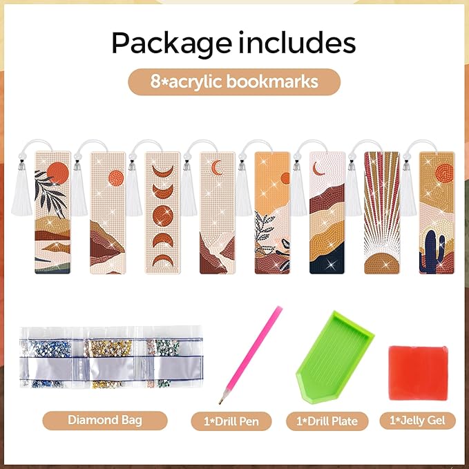 8 Pieces Christian Bible Verse Diamond Art Bookmarks 5d Christian Beaded Bookmark Acrylic Tassel Bookmark for DIY Making Beginners Kids Adults Arts Craft Supplies (Boho)