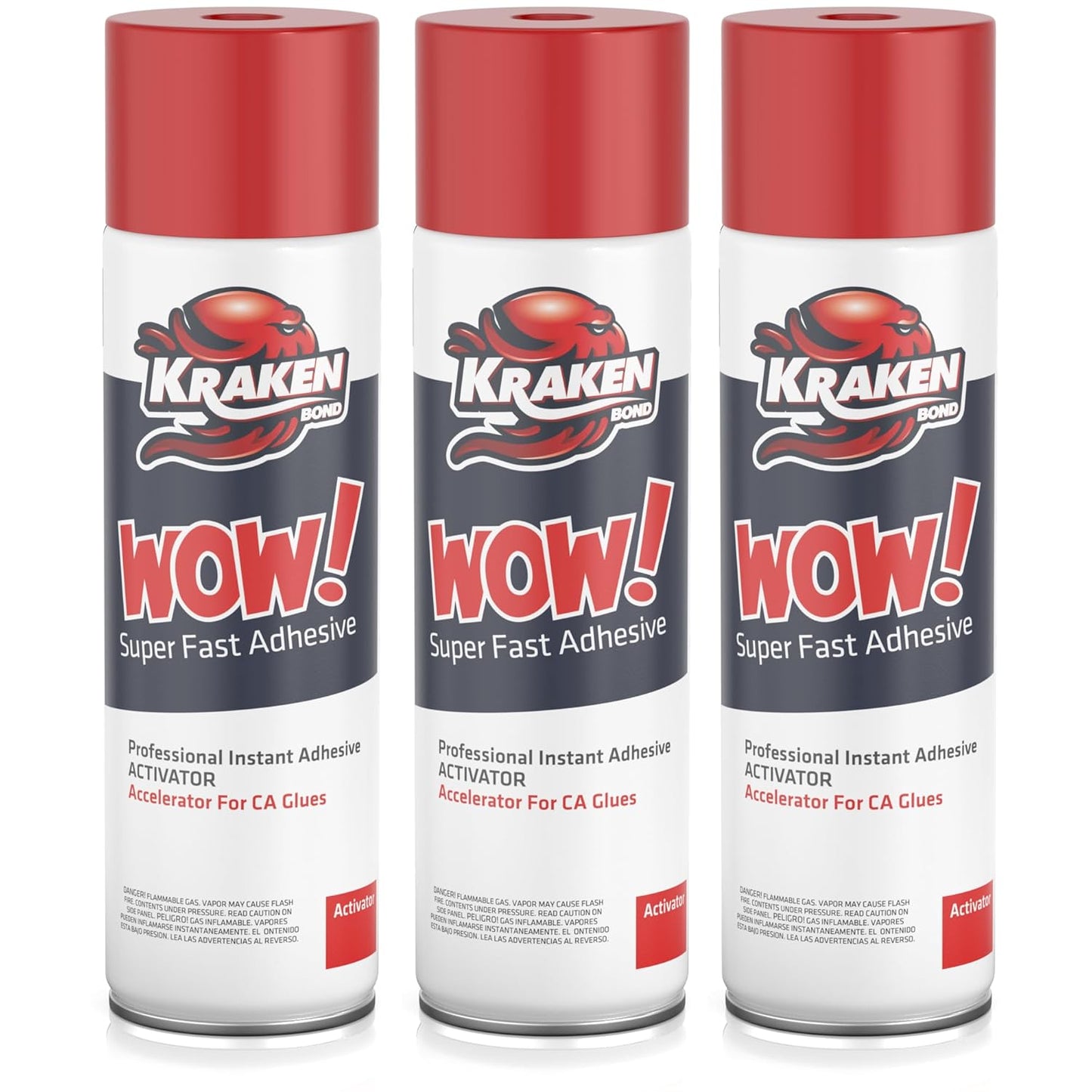KRAKEN BOND Wow! Spray Adhesive Activator(3X16.9 Oz.) - Cyanoacrylate Super Glue Accelerator Spray for Plastic, Metal, Wood & PVC, CA Glue Activator | 3 Pack