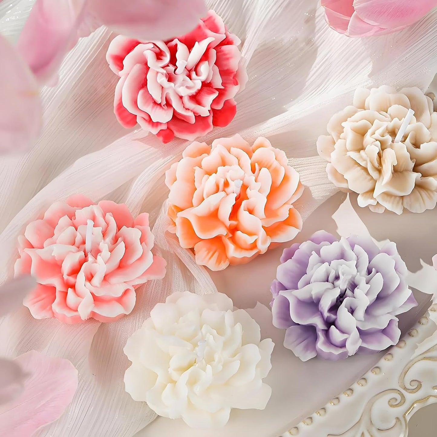 Wehous 2PCS Carnation Flower Candle Molds, 3D Flower Fondant Chocolate Cake Cupcake Topper Decoration Mold, Cute Floral Epoxy Resin Candle Soap Wax Concrete Polymer Clay Casting Craft Mould