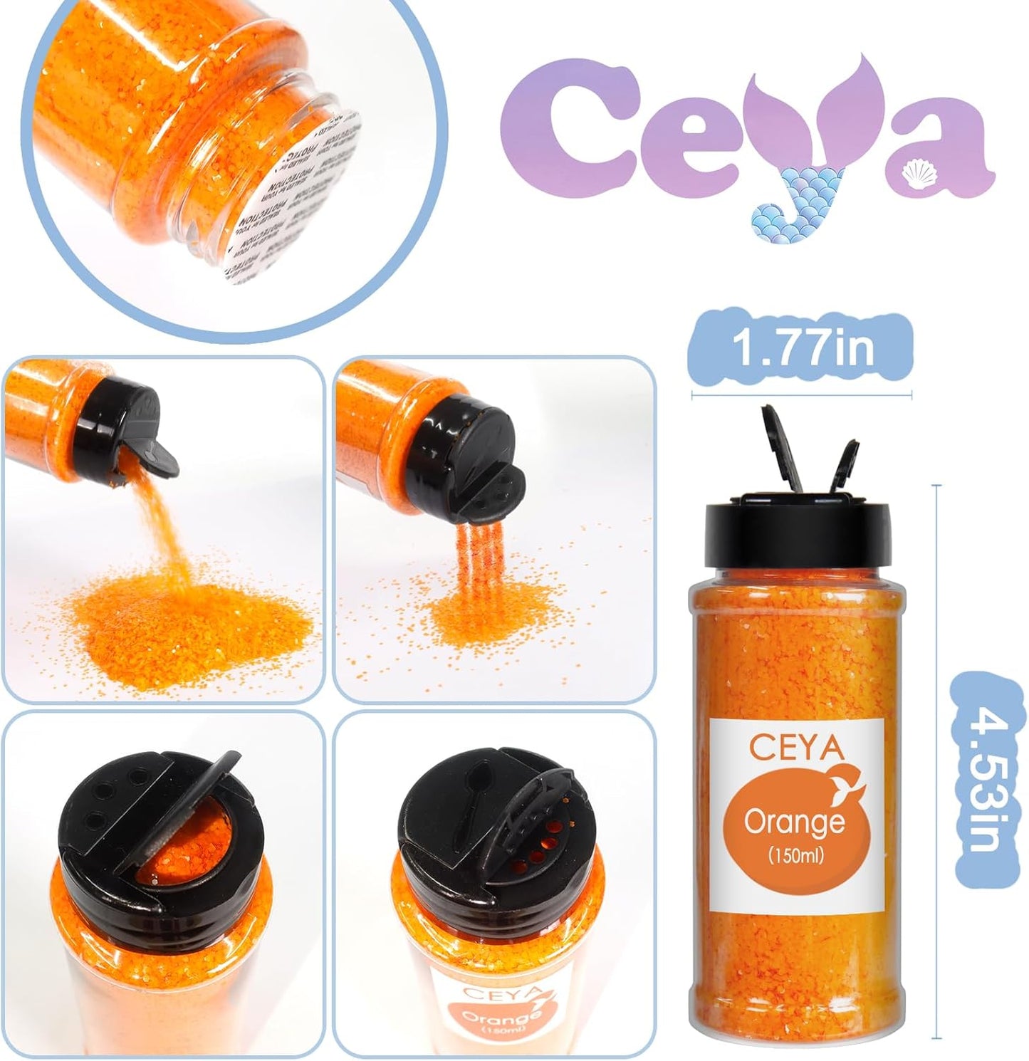 Ceya Bulk Chunky Glitter 6 Colors,4.23OZ Fall Crafts Helloween Glitter,1/24”for Pumpkin,Snowglobe Tumbler,Nail,School Classroom Art,DIY Craft Slime Poster Card,Orange,Purple,Black,White,Bronze,Brown