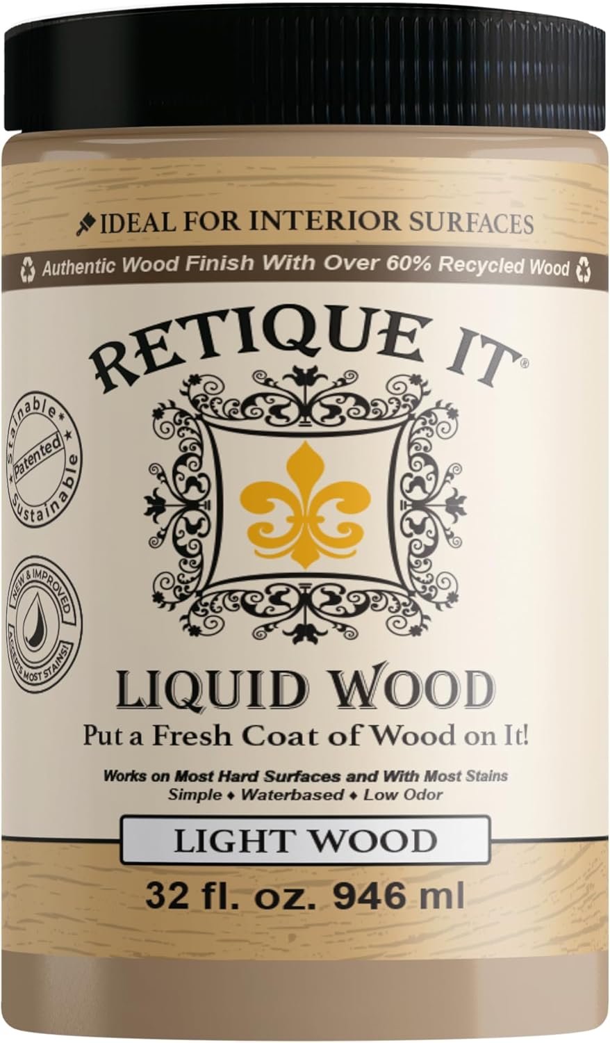 Retique It New and Improved Formula Liquid Wood Coatings - Stainable Primer - Paint It then Stain it (Light Wood, Large)
