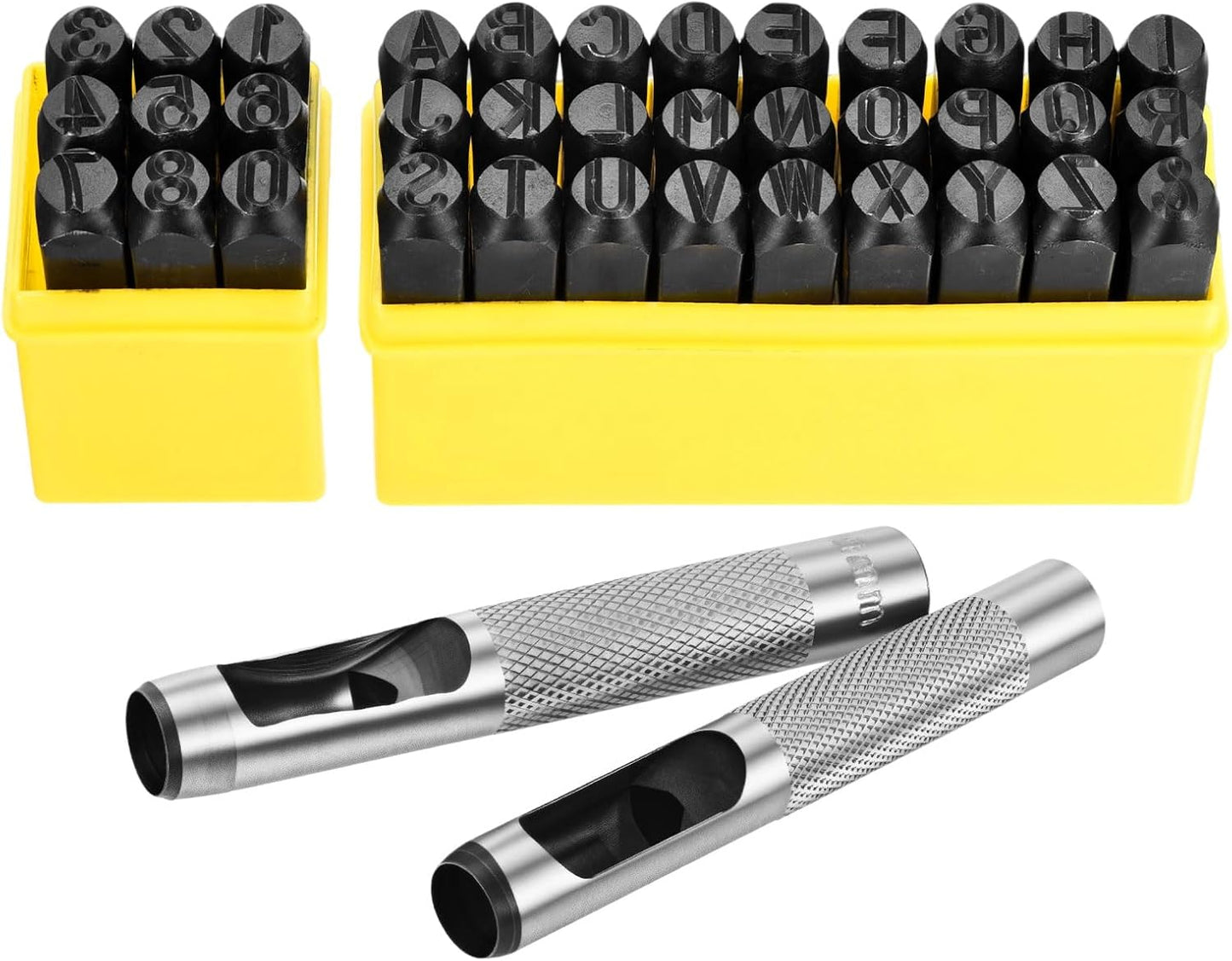 WorkBless 36PCS Metal Stamping Kit, 25/64" (10mm) Steel Number and Letter Punch Set, Include A-Z Alphabet, Number 0-8, & Symbol, Stamping Tool for Imprinting Plastic, Wood, Leather, Jewelry