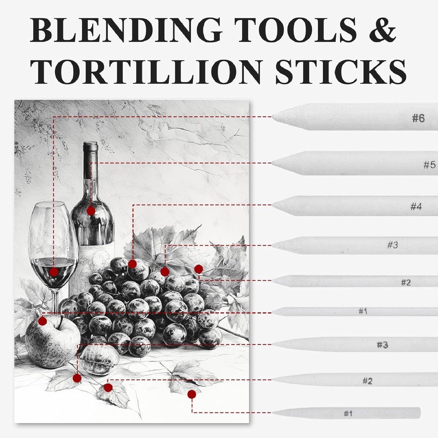 Aenir Blending Stumps for Drawing, Tortillons Blending Stumps Set of 13 Pack with Sandpaper Pencil Sharpener, Paper Art Blenders Tools for Charcoal, Graphite, Drawing Tools for Artists. (13)