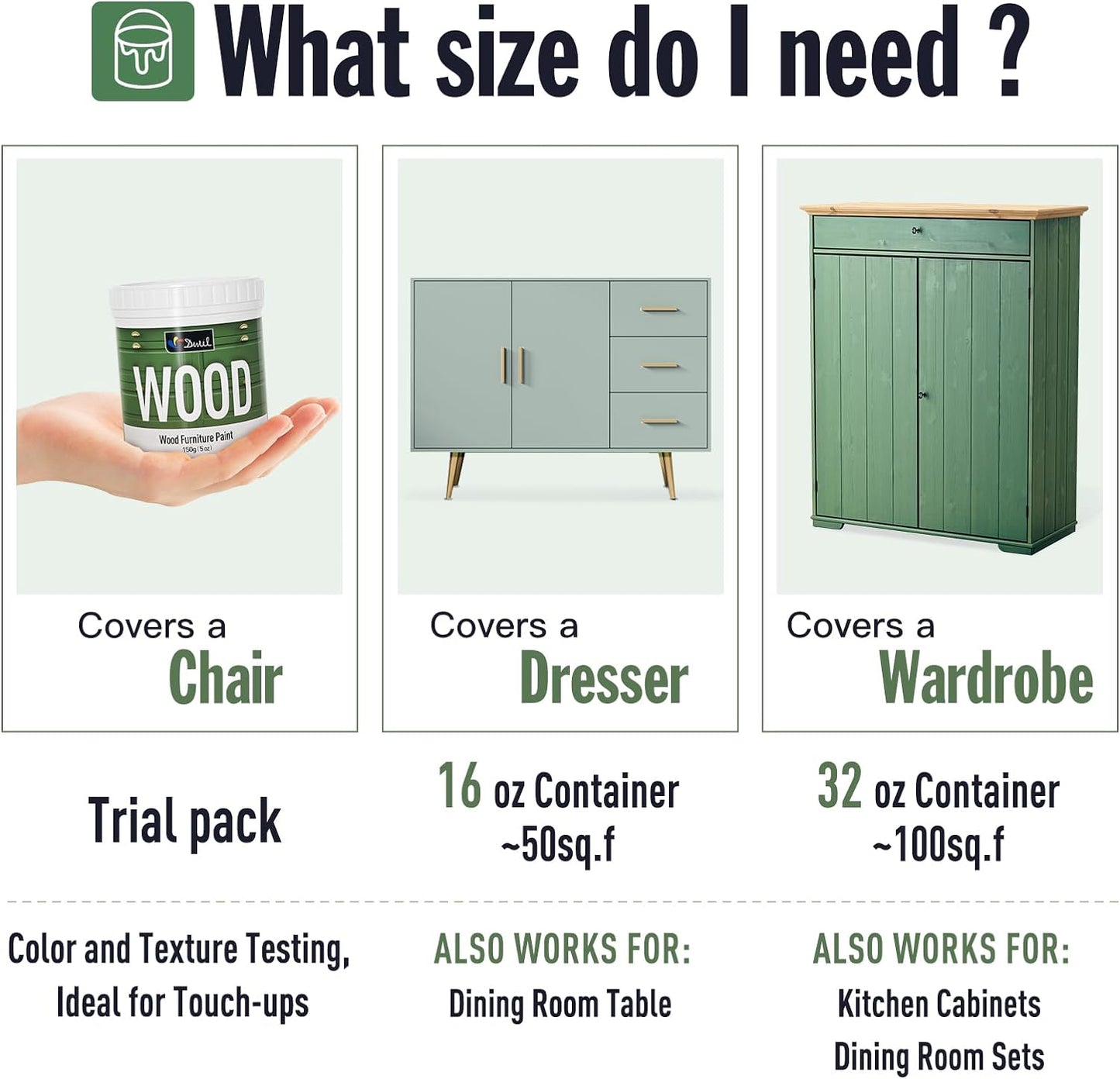 DWIL Matte Finish Furniture Paint - 5 Oz Wood Paint for Cabinets, Doors, Tables, and Dressers Refinishing - Water-Based, Non-Toxic & Odorless, Easy to Apply(Olive Green)-Trial Pack