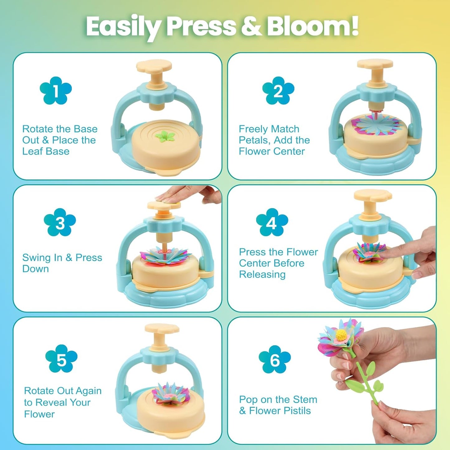 Flower Craft Kit for Kids Ages 4-8 – DIY Fabric Bouquet Toy for Girls and Boys – No Glue Reusable STEM Gift – Make 32+ Flowers – Birthday Arts & Crafts Activity