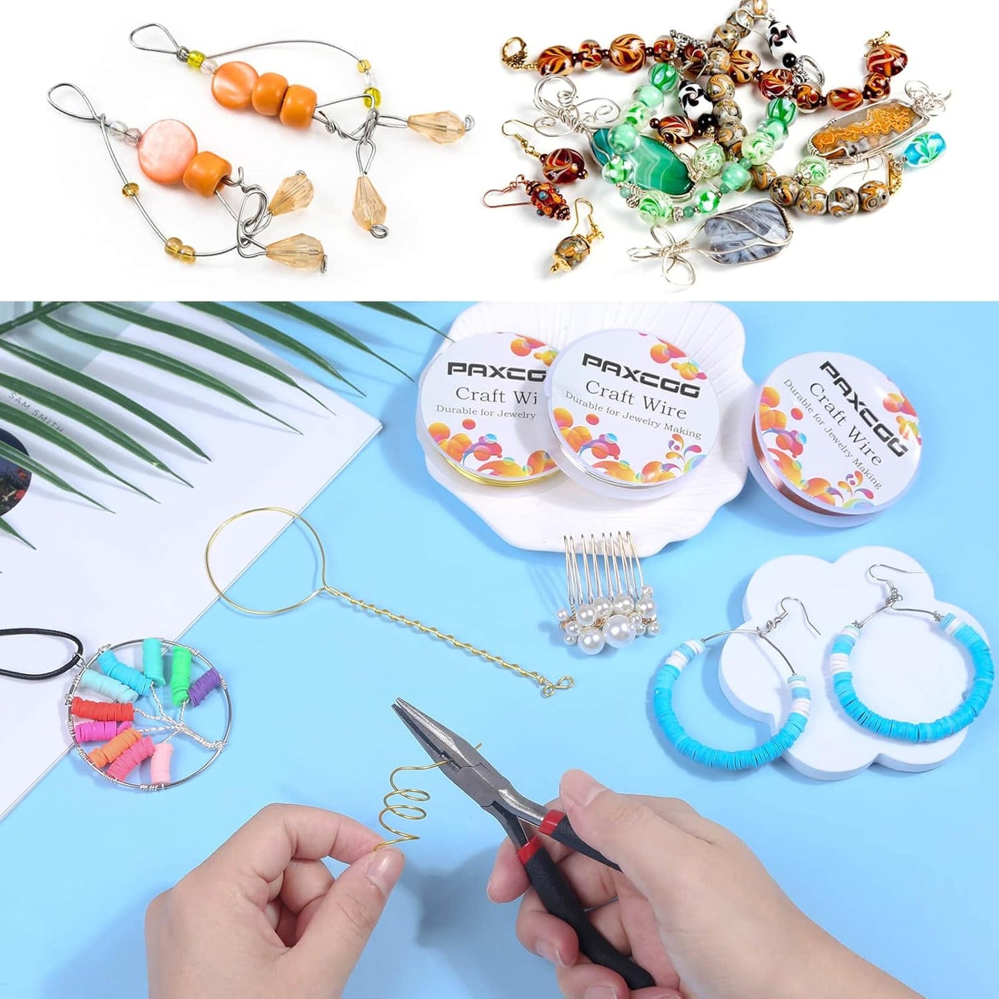 Paxcoo 3 Pack Jewelry Wire Craft Wire 18 Gauge Tarnish Resistant Beading Wire for Jewelry Making Supplies and Crafting (Silver, Gold and Copper)